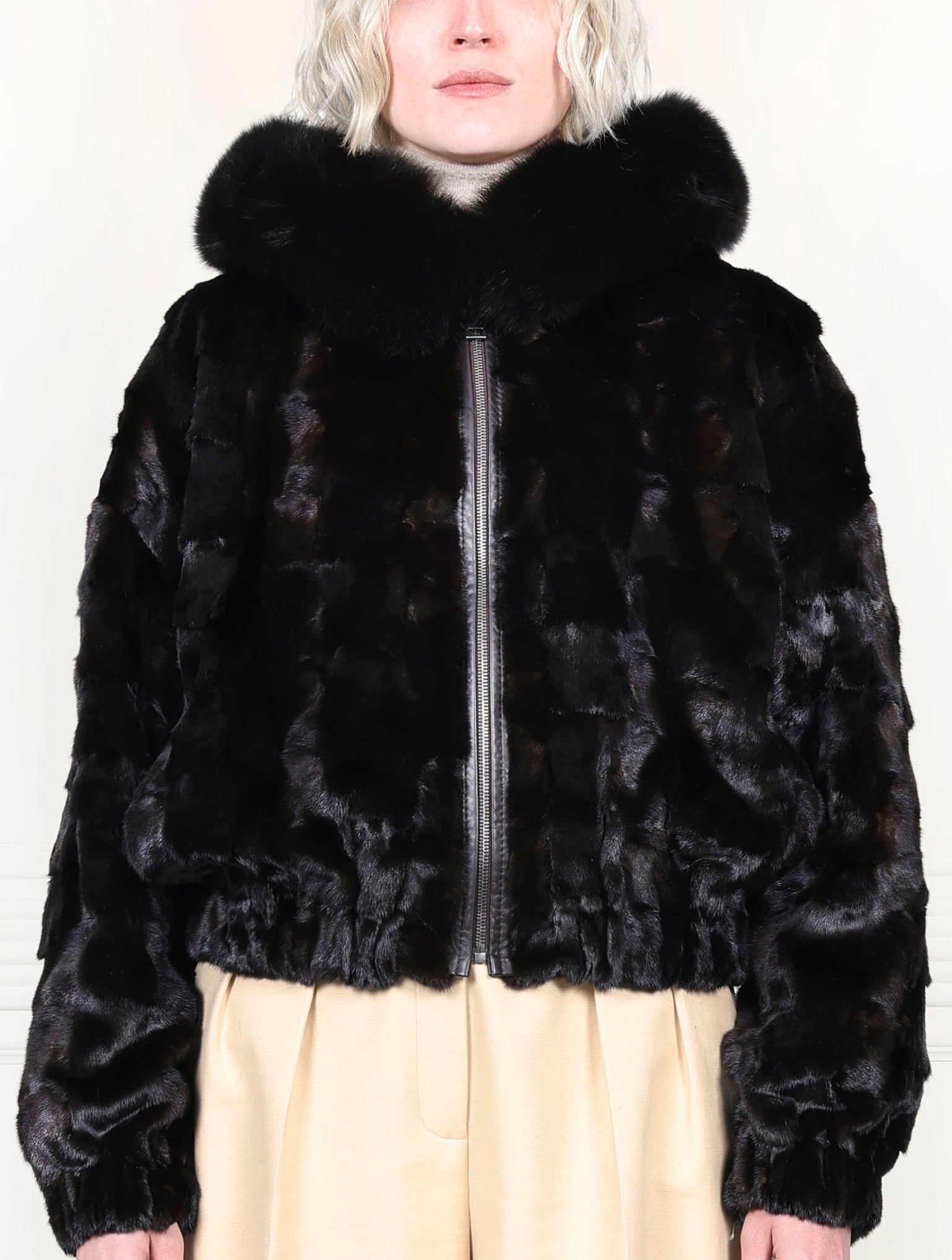 The Delilah  Upcycled Mink Bomber Jacket with Fox Trim
