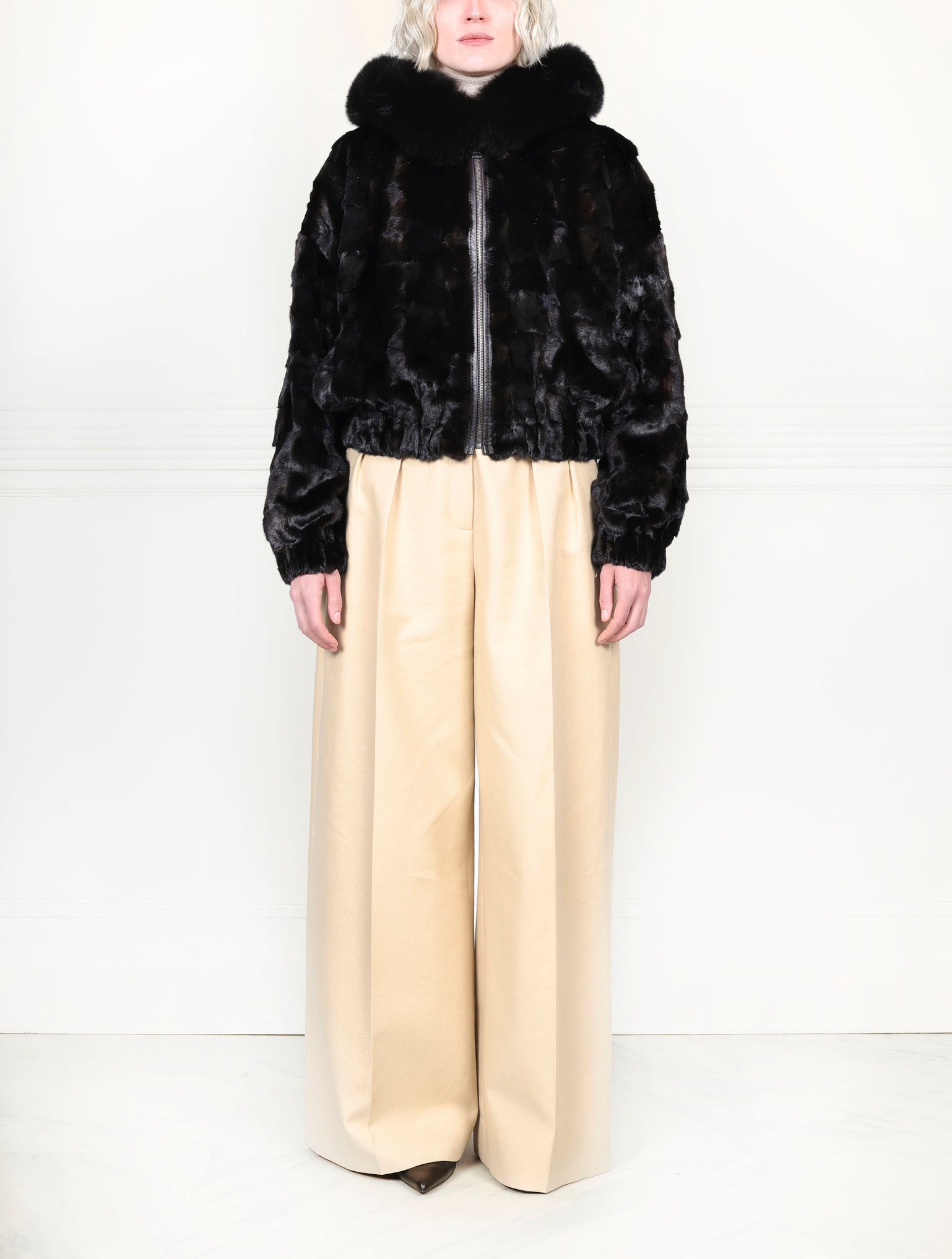 The Delilah  Upcycled Mink Bomber Jacket with Fox Trim