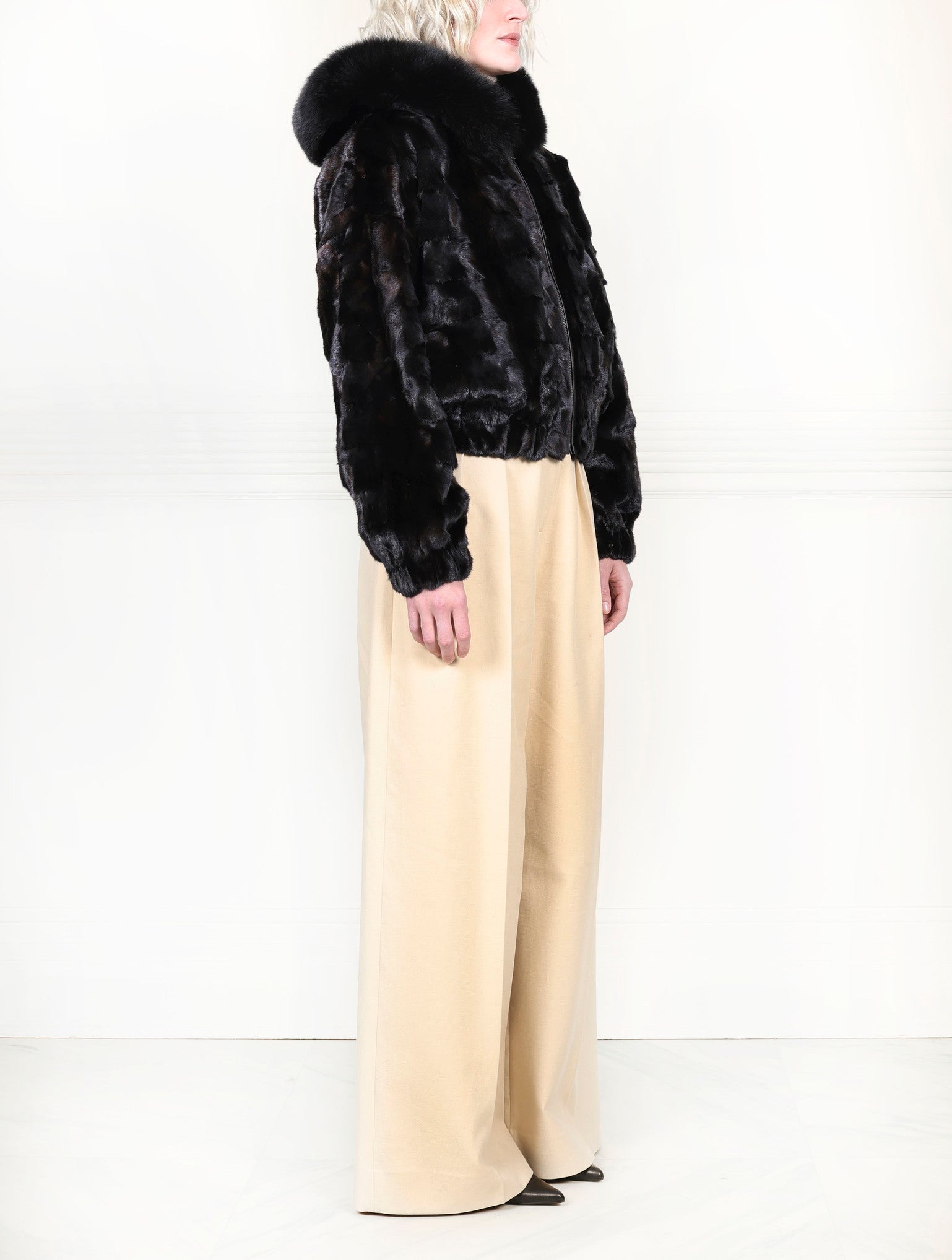 The Delilah  Upcycled Mink Bomber Jacket with Fox Trim