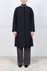 Reversible Horizontal Sheared Mink Belted Collarless Stormcoat in Black