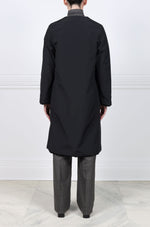 Reversible Horizontal Sheared Mink Belted Collarless Stormcoat in Black