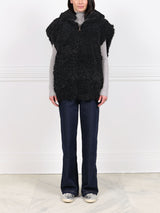 Curly Hooded Shearling Cap Sleeved Vest