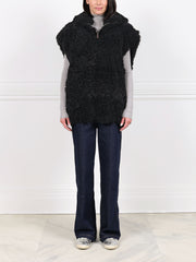 Curly Hooded Shearling Cap Sleeved Vest