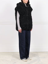 Curly Hooded Shearling Cap Sleeved Vest