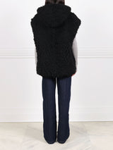 Curly Hooded Shearling Cap Sleeved Vest