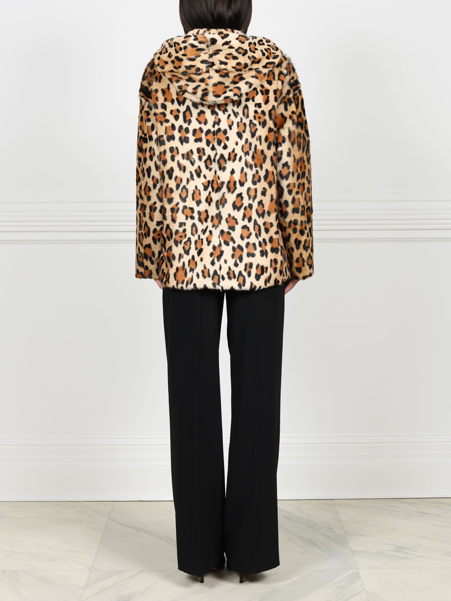 Leopard Print Shearling Hooded Jacket