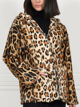 Leopard Print Shearling Hooded Jacket