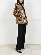Leopard Print Shearling Hooded Jacket