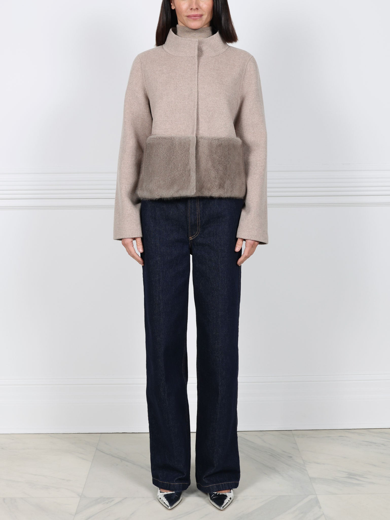 The Edie Petite Wool Cashmere Blend Jacket with Mink Trim
