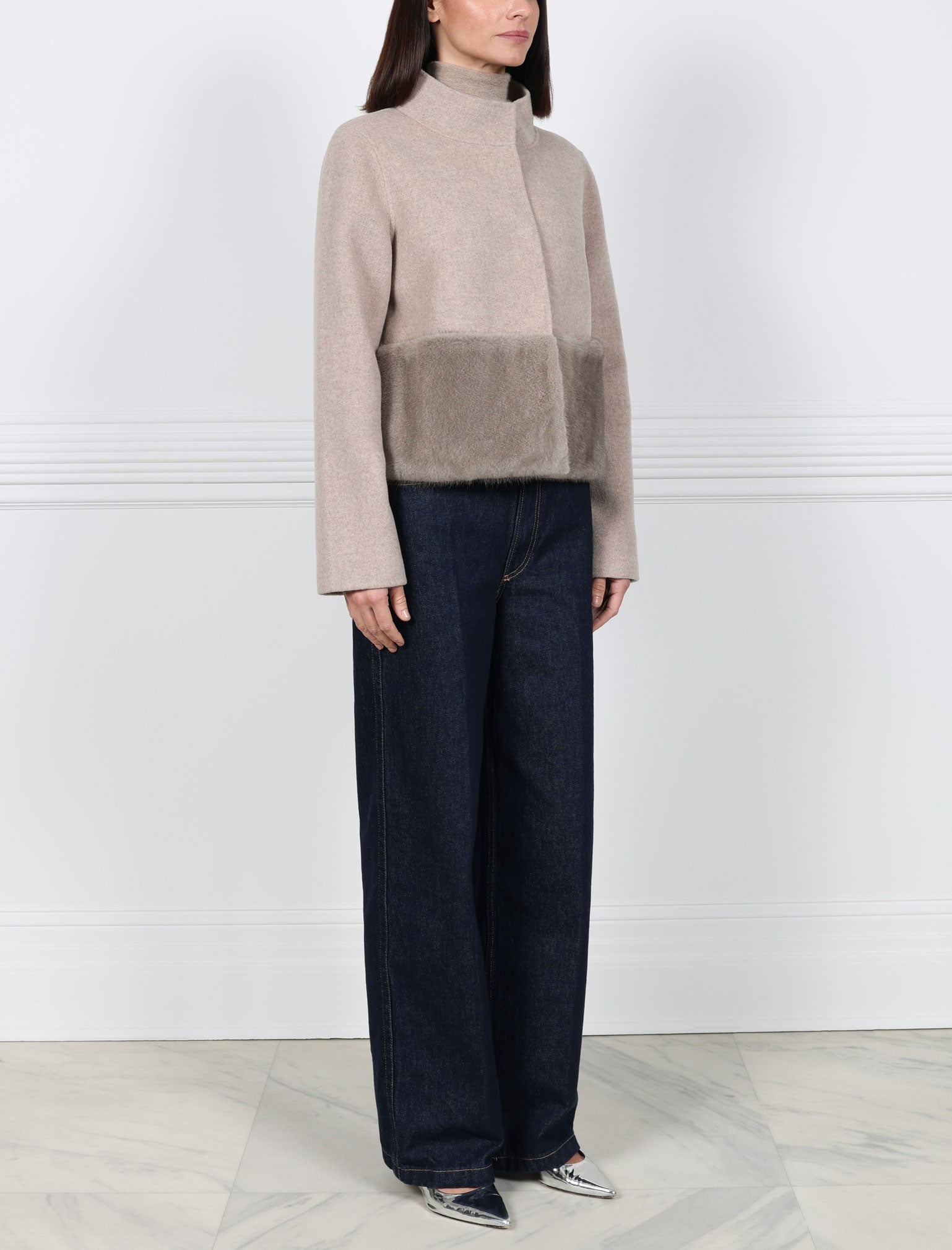 The Edie Petite Wool Cashmere Blend Jacket with Mink Trim