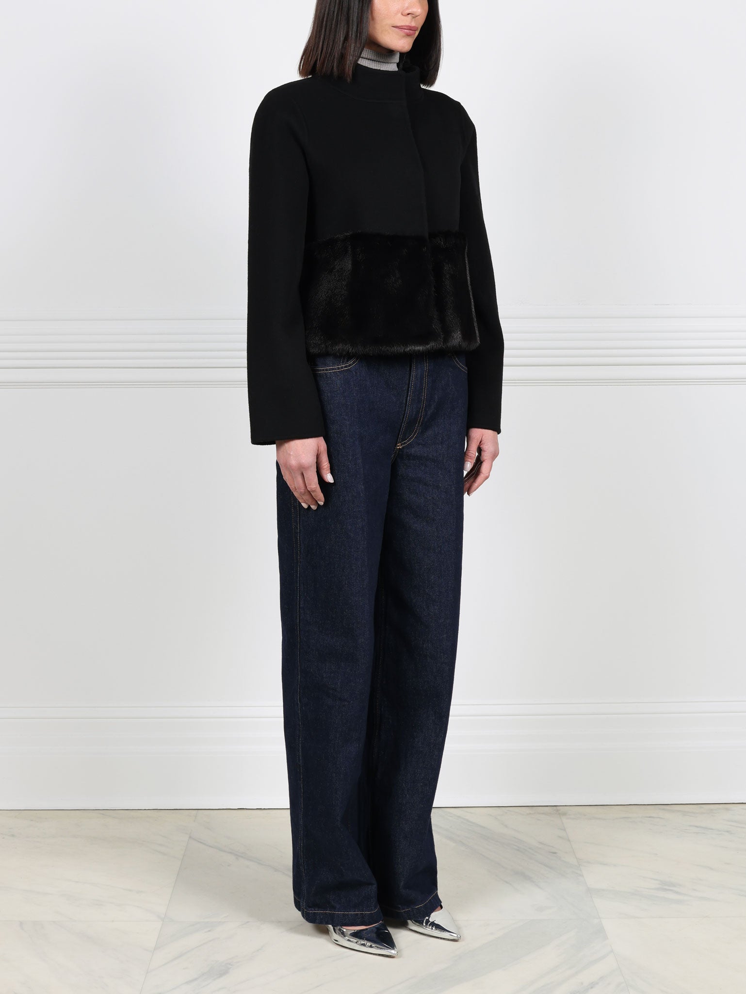 The Edie Petite Wool Cashmere Blend Jacket with Mink Trim