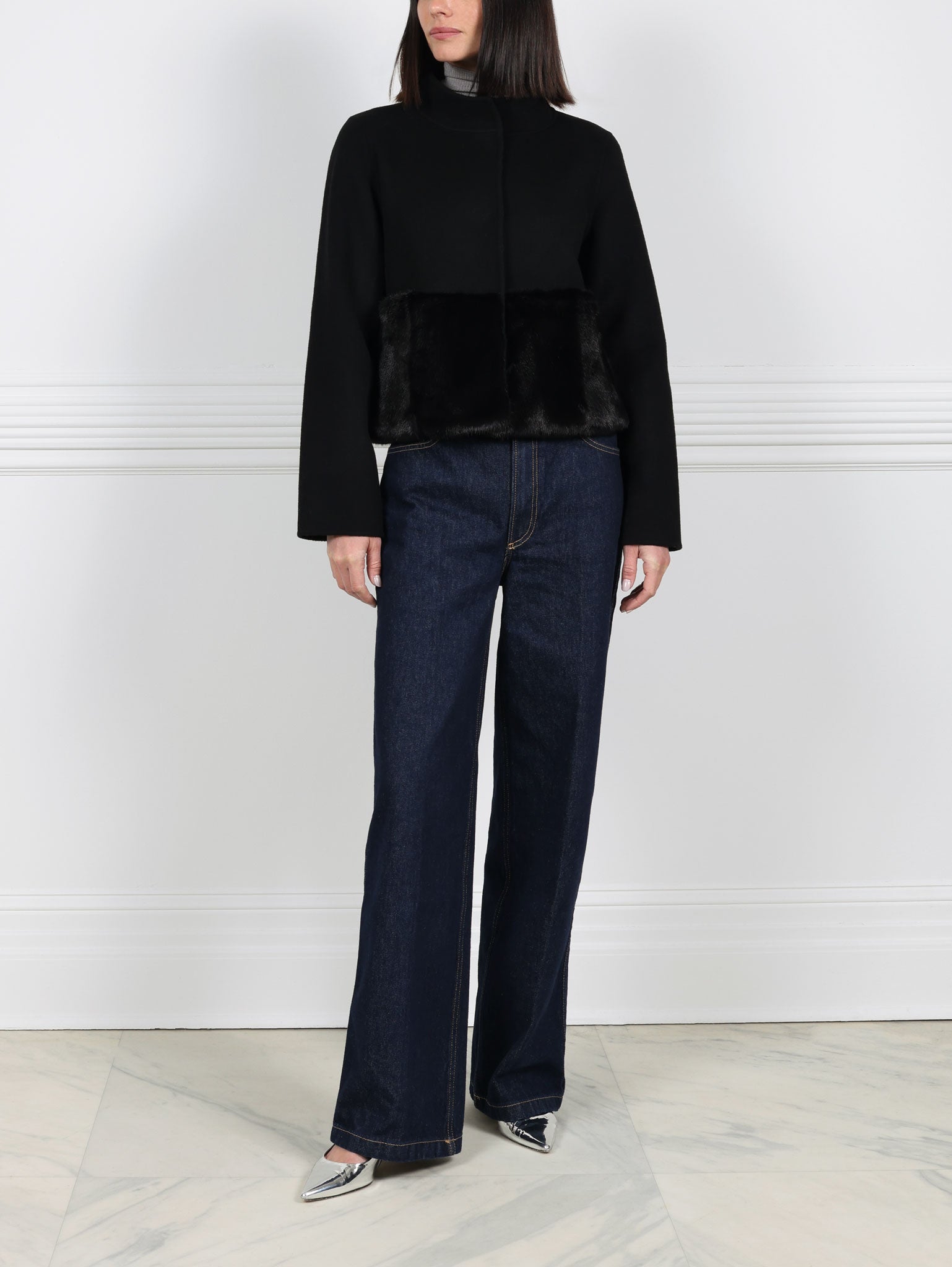 The Edie Petite Wool Cashmere Blend Jacket with Mink Trim