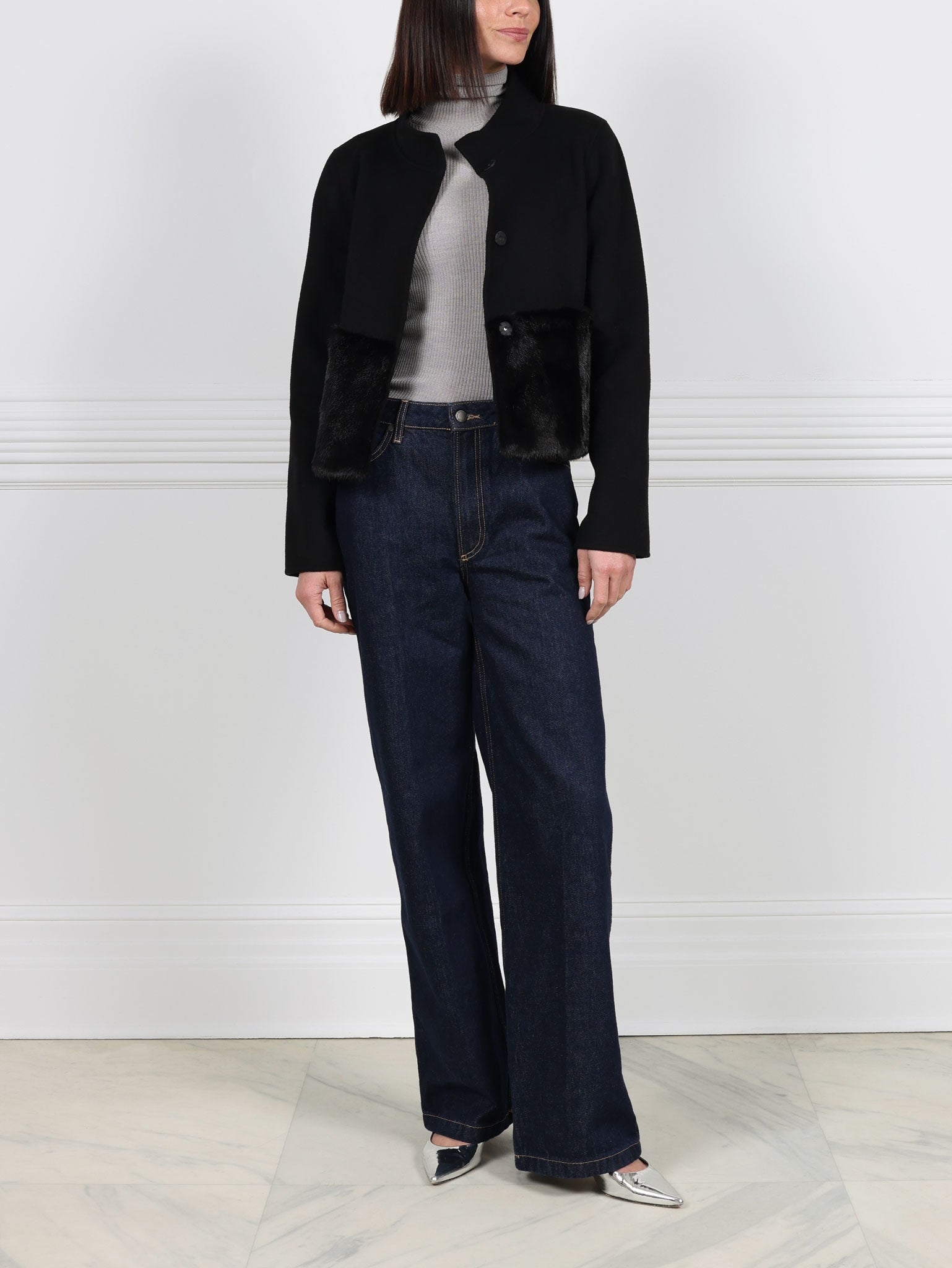 The Edie Petite Wool Cashmere Blend Jacket with Mink Trim