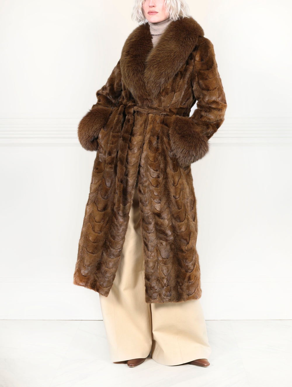 The Penny Upcycled Mink Coat with Fox Trim