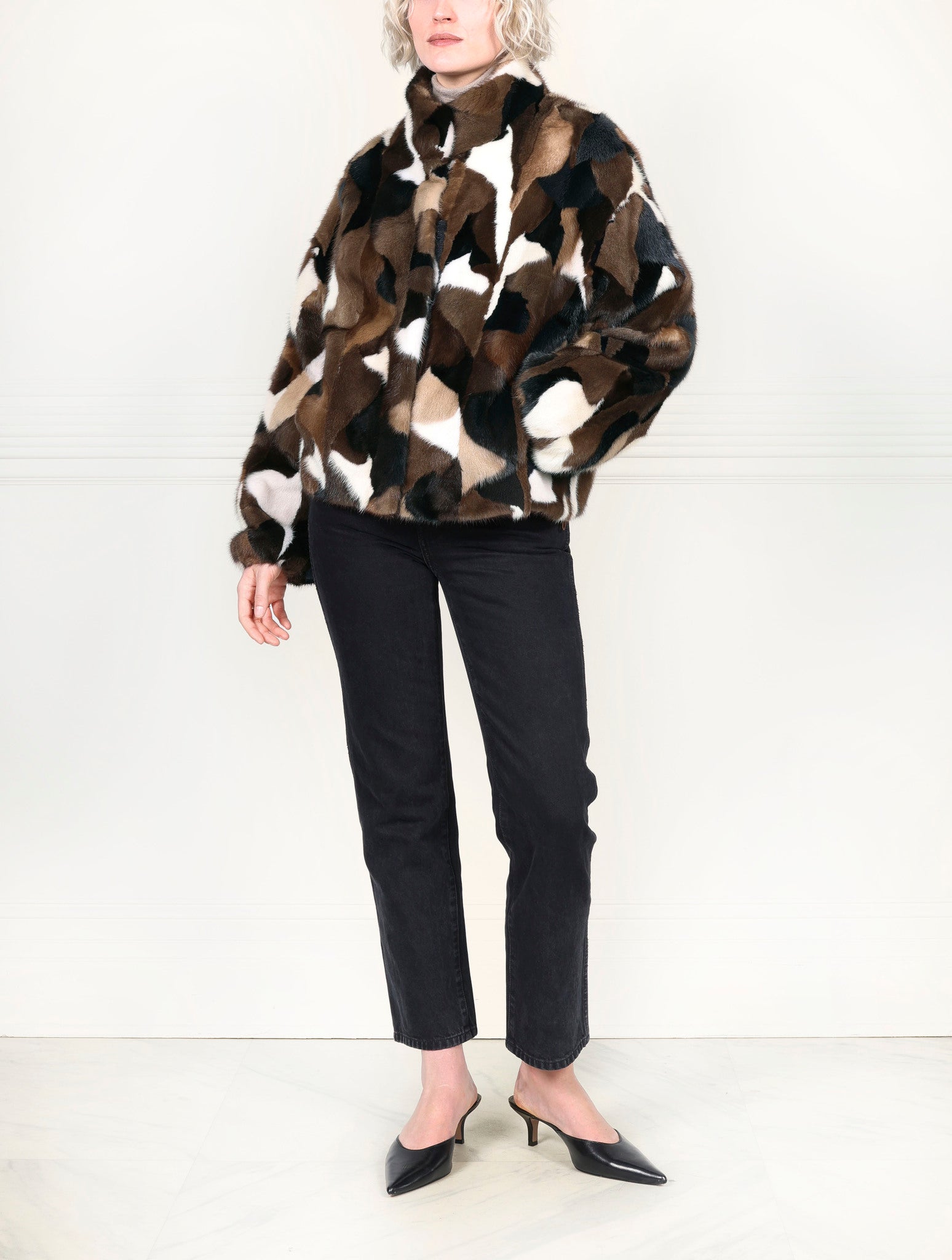 The Mosaic Upcycled Mink Fur  Bomber Jacket
