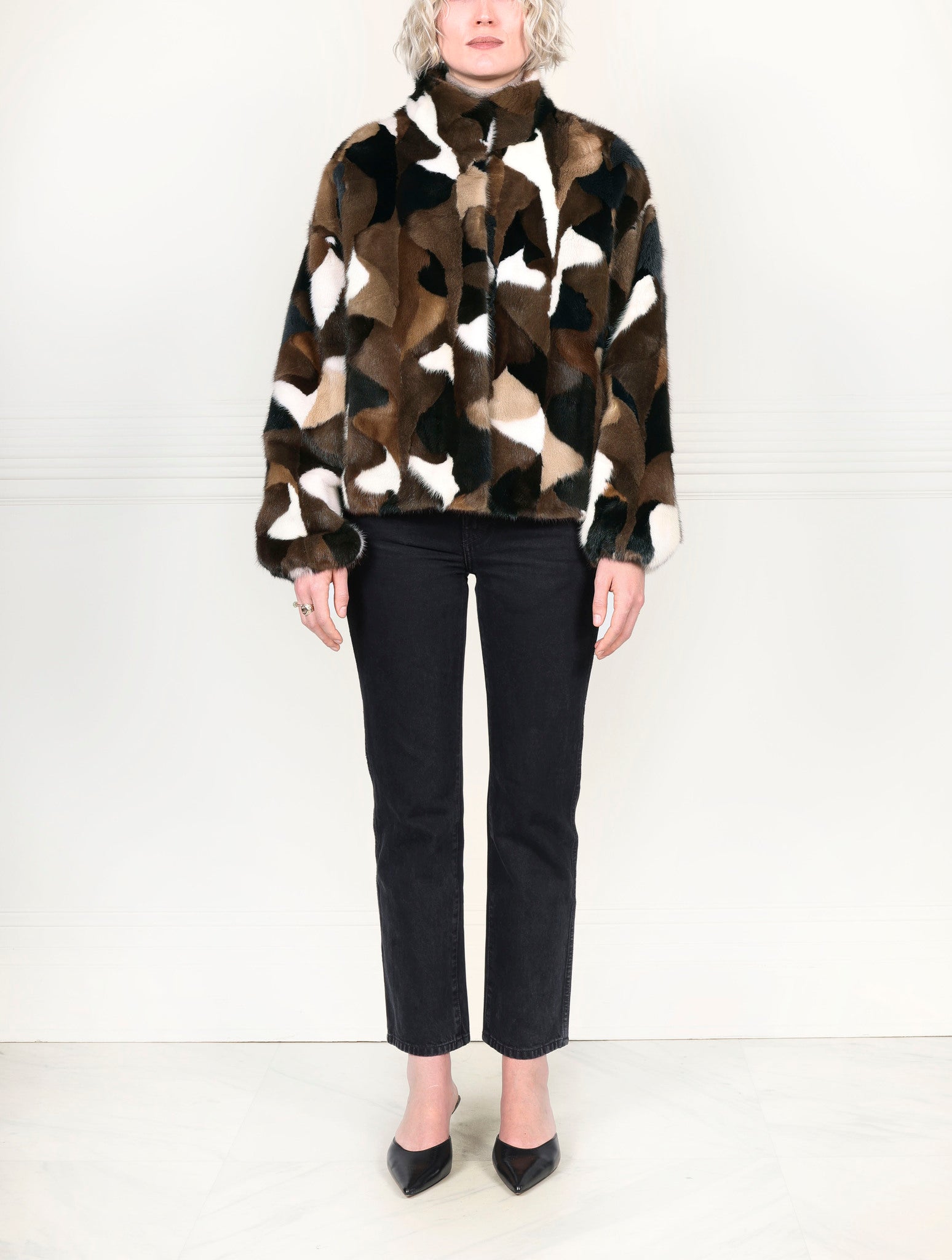 The Mosaic Upcycled Mink Fur  Bomber Jacket
