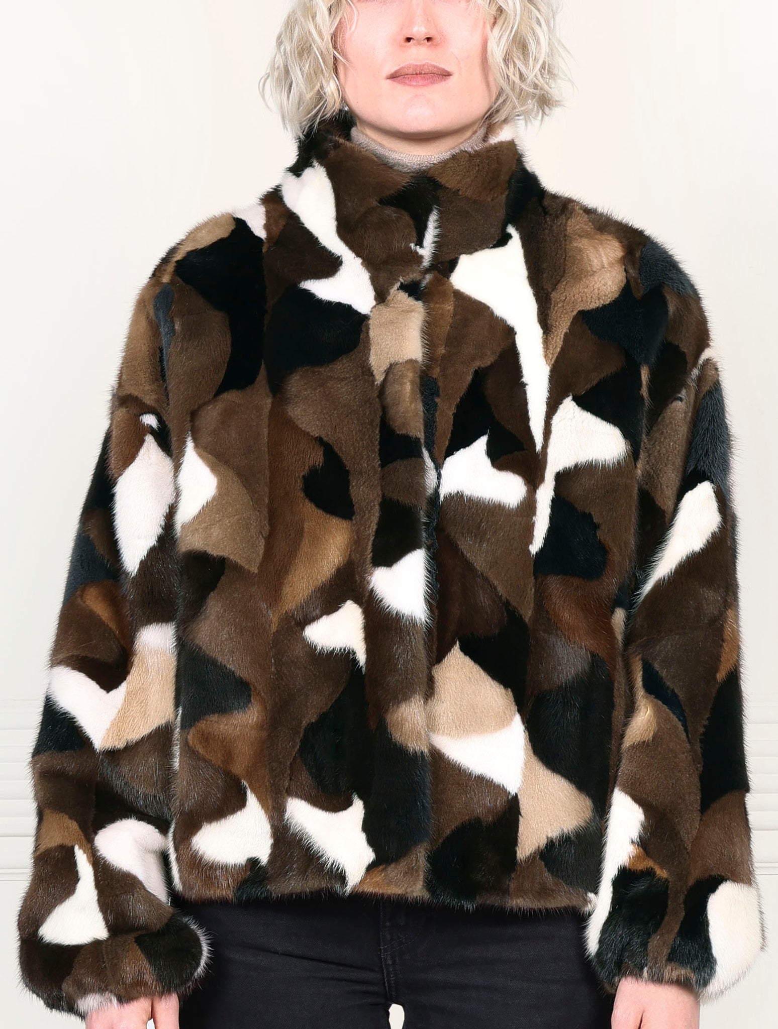 The Mosaic Upcycled Mink Fur  Bomber Jacket