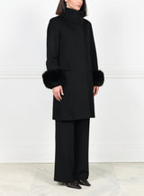 Wool and Cashmere Coat with Fox Cuff