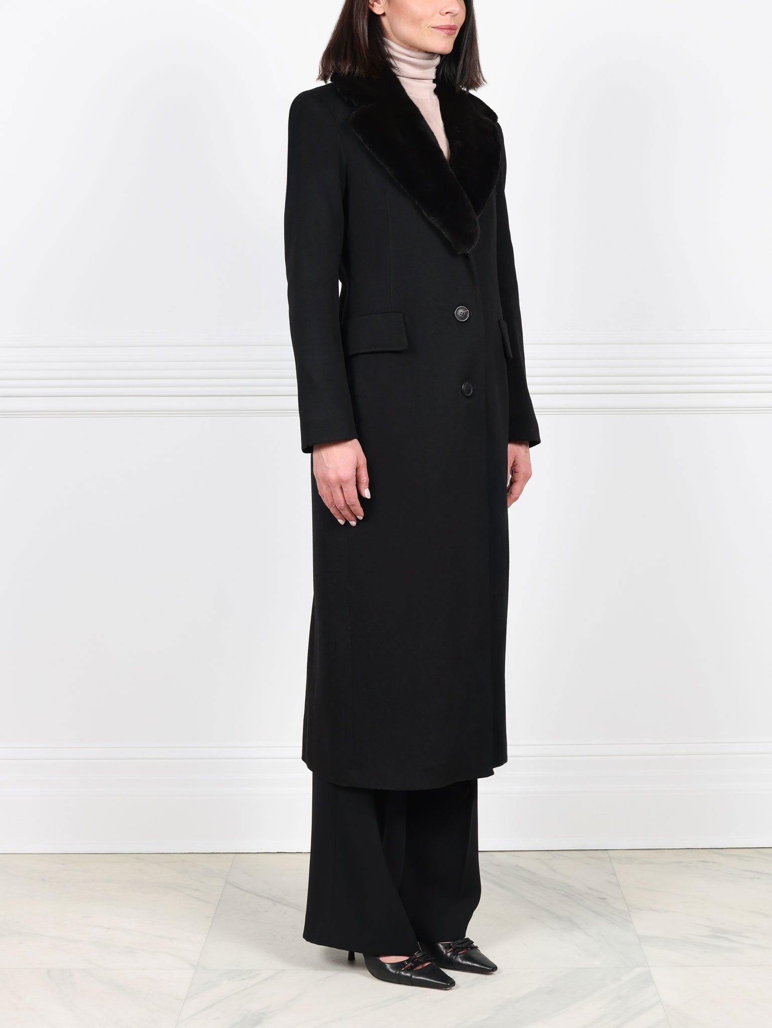 Chesterfield Coat with Mink Collar