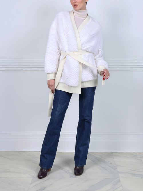 The Ayla Mink Fur on Knit Belted Cardigan Jacket