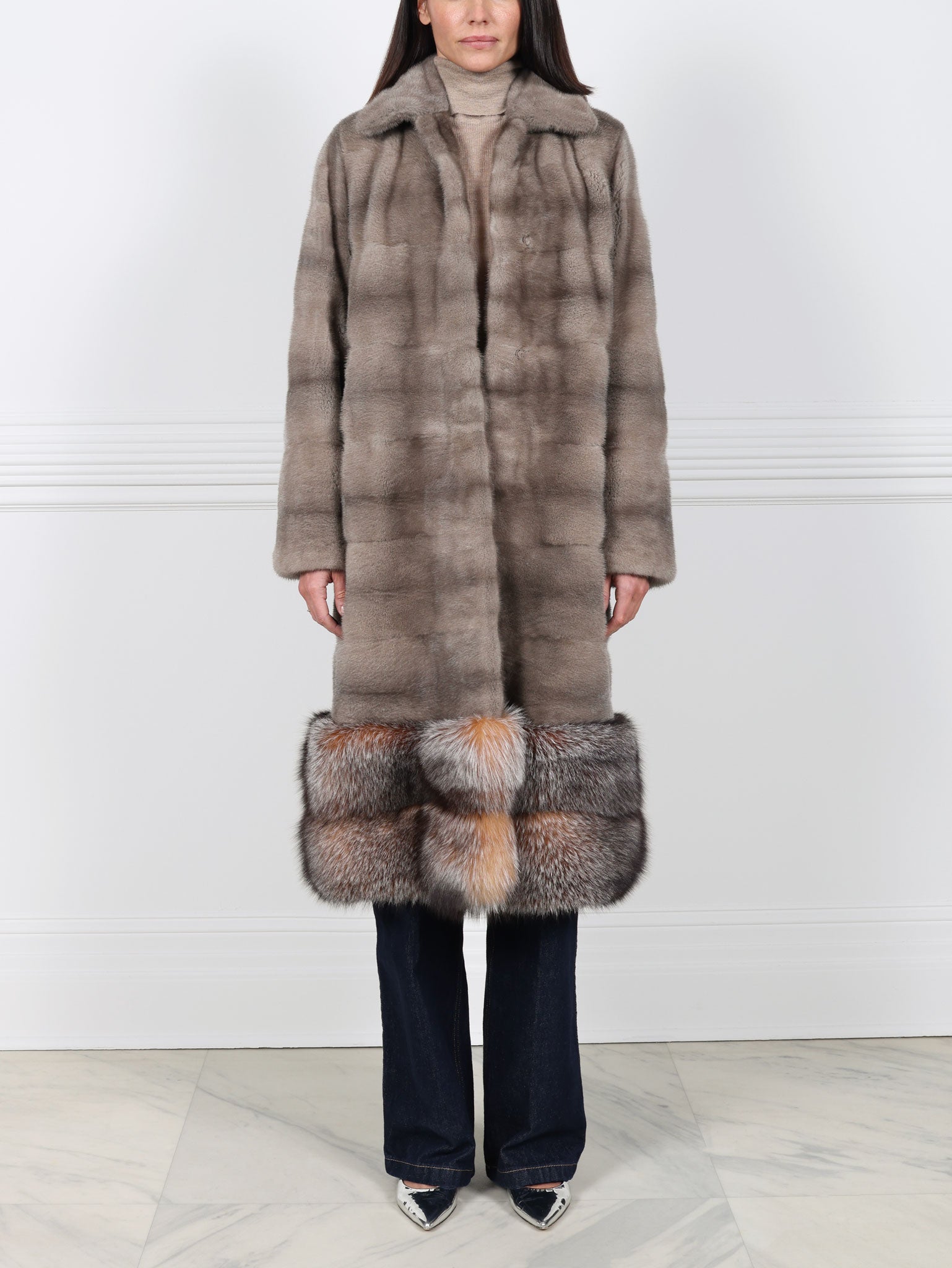 Mink Coat with Crystal Fox Peplum