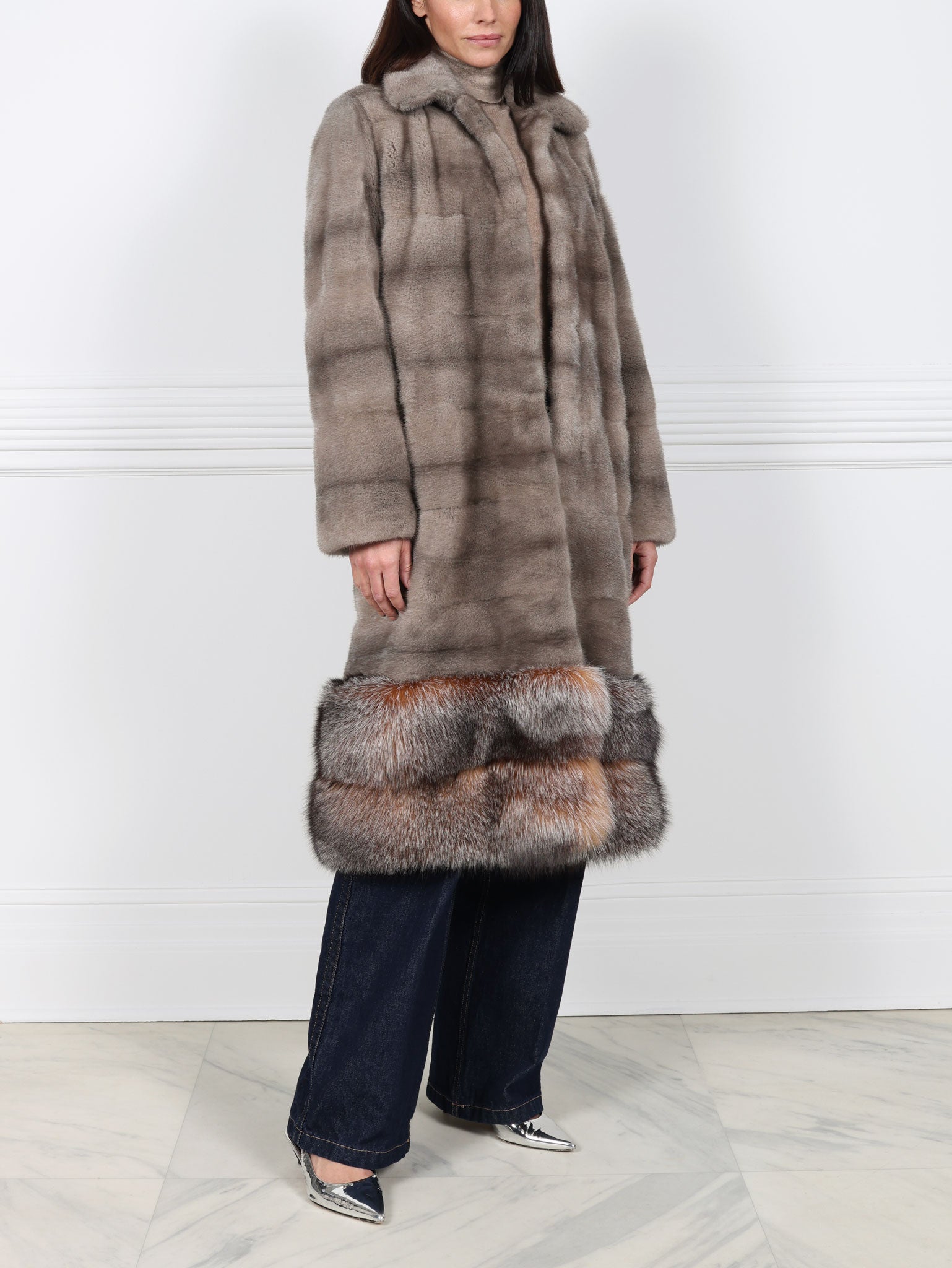 Mink Coat with Crystal Fox Peplum