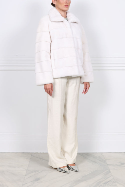 Horizontal Mink Fur Jacket in White