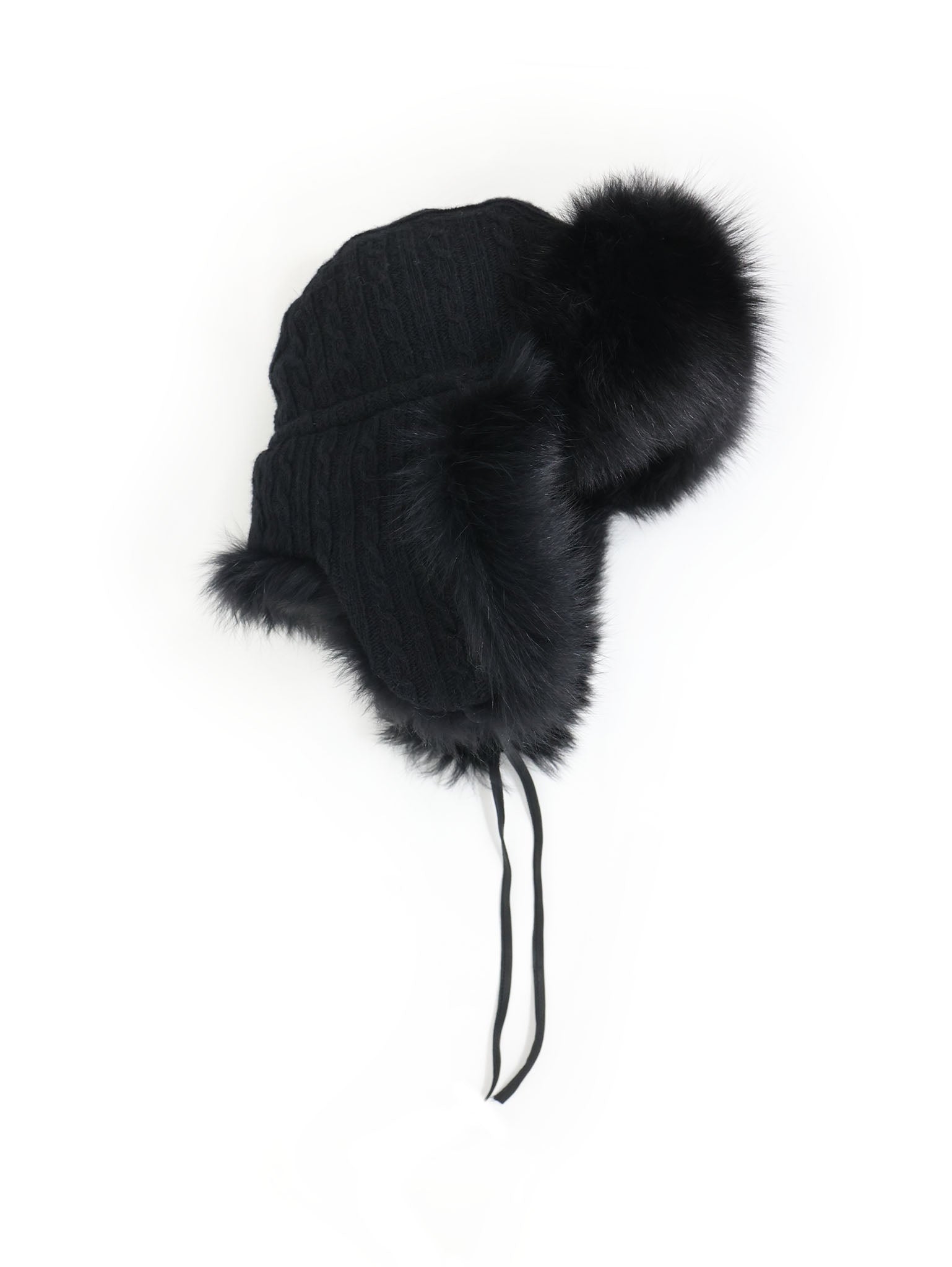 Cable Knit Fox Trim Trapper Hat