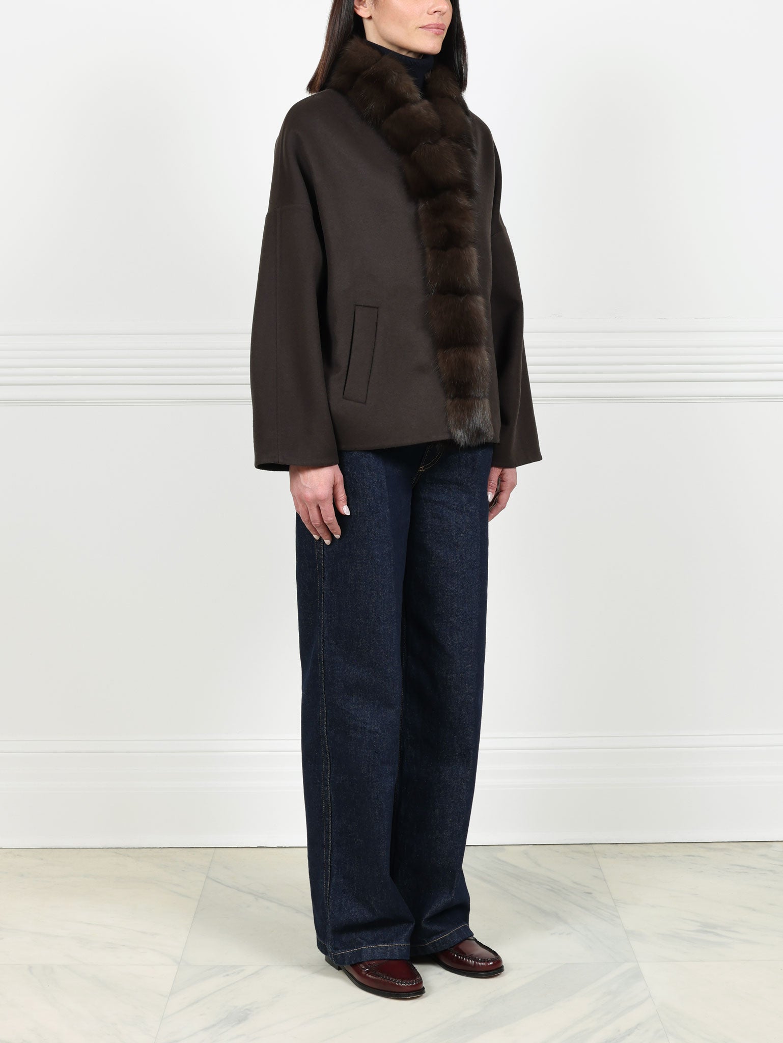 Double Face Cashmere Jacket with Russian Sable Tuxedo