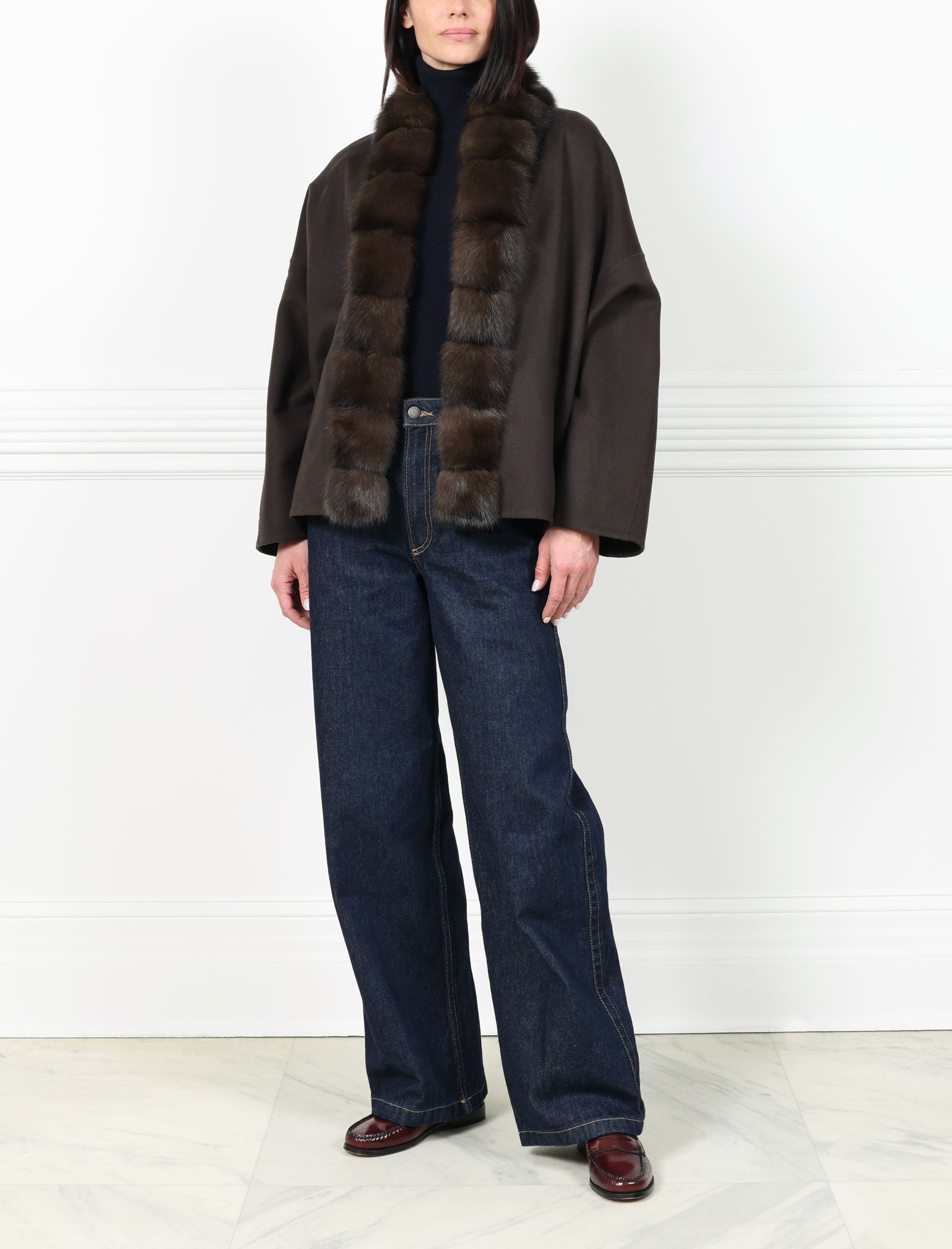Double Face Cashmere Jacket with Russian Sable Tuxedo