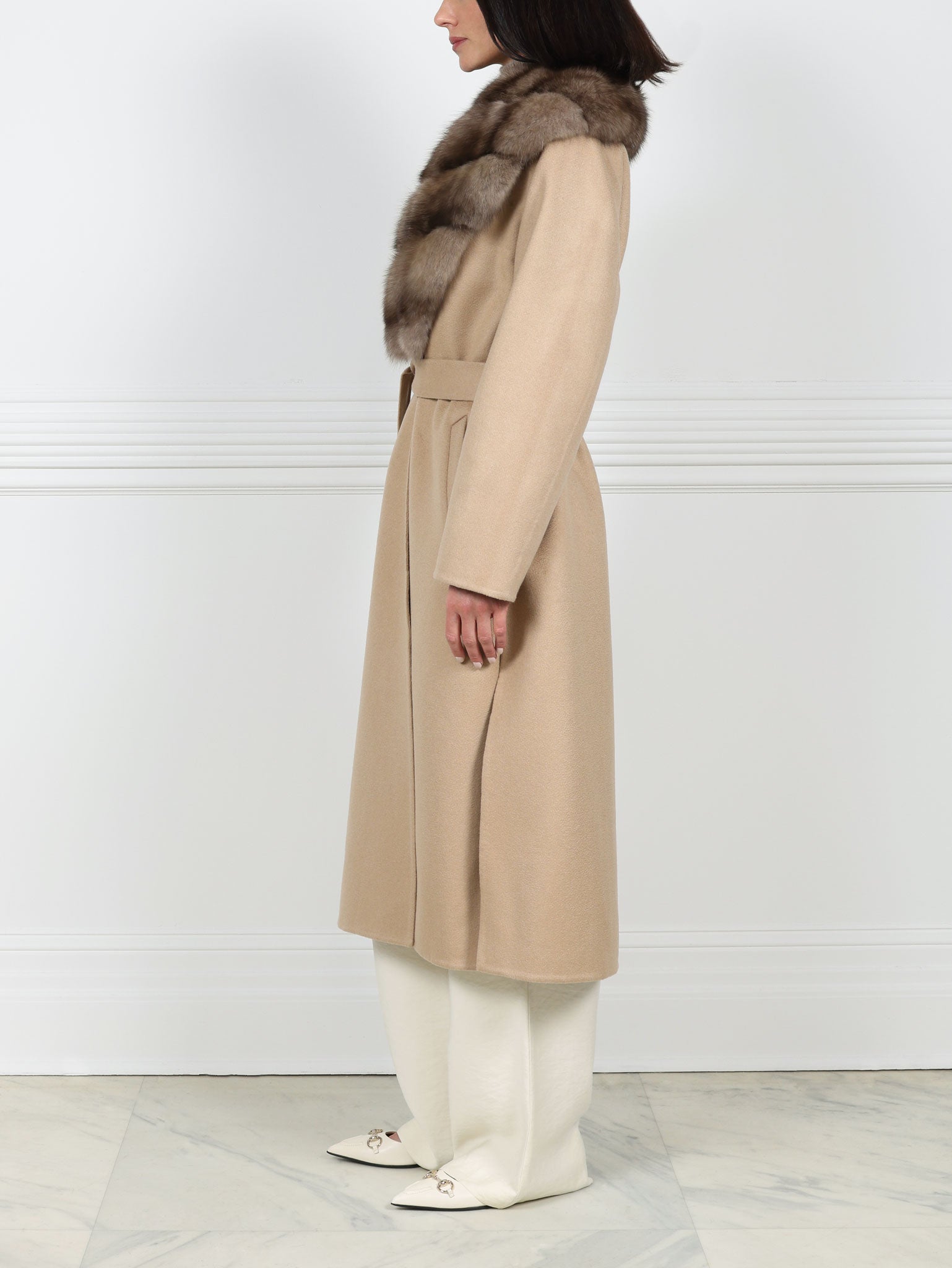 Double Face Cashmere coat with Sable Collar
