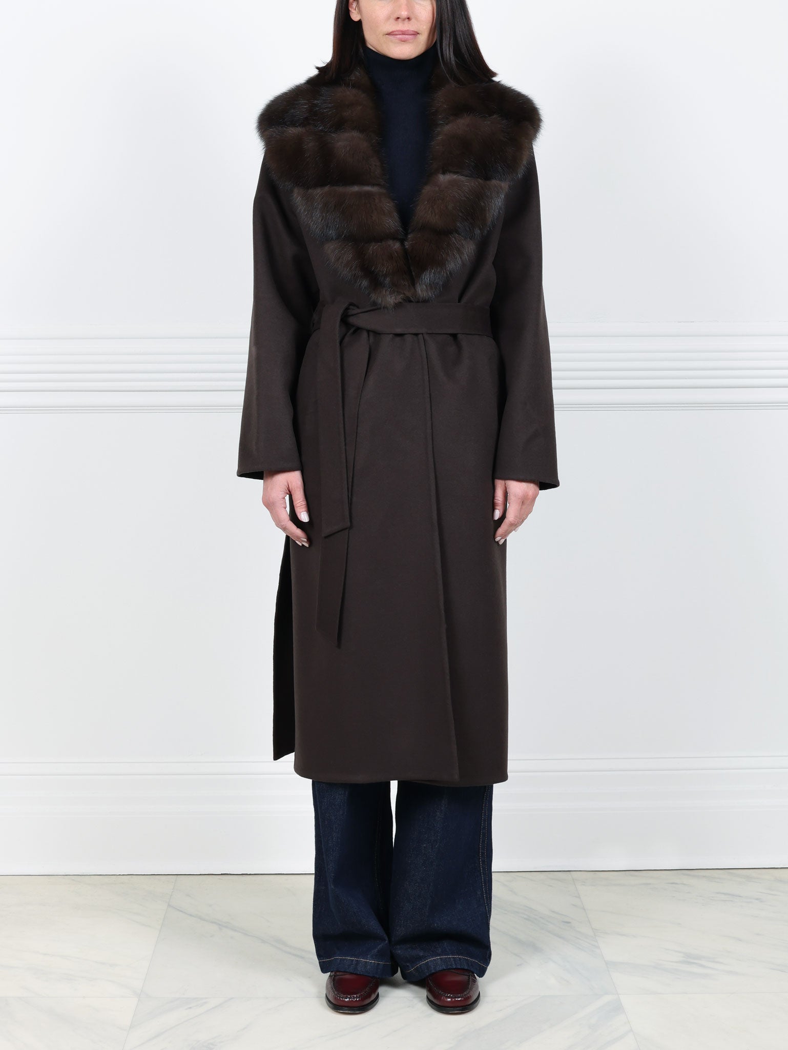 Double Face Cashmere coat with Sable Collar