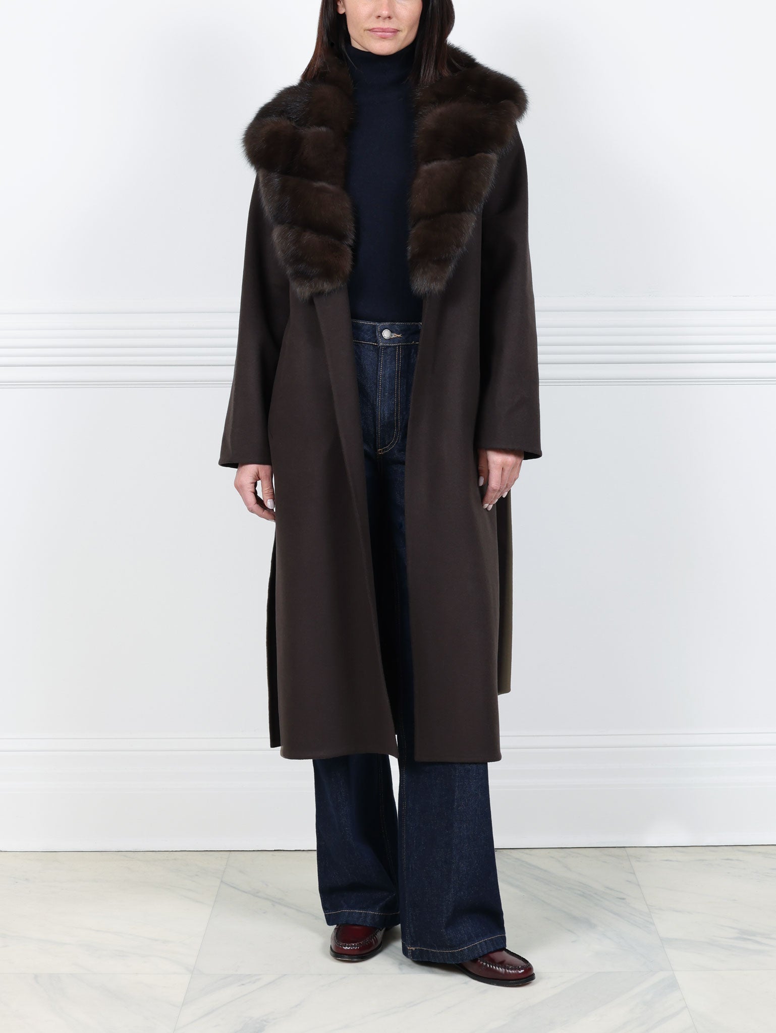 Double Face Cashmere coat with Sable Collar