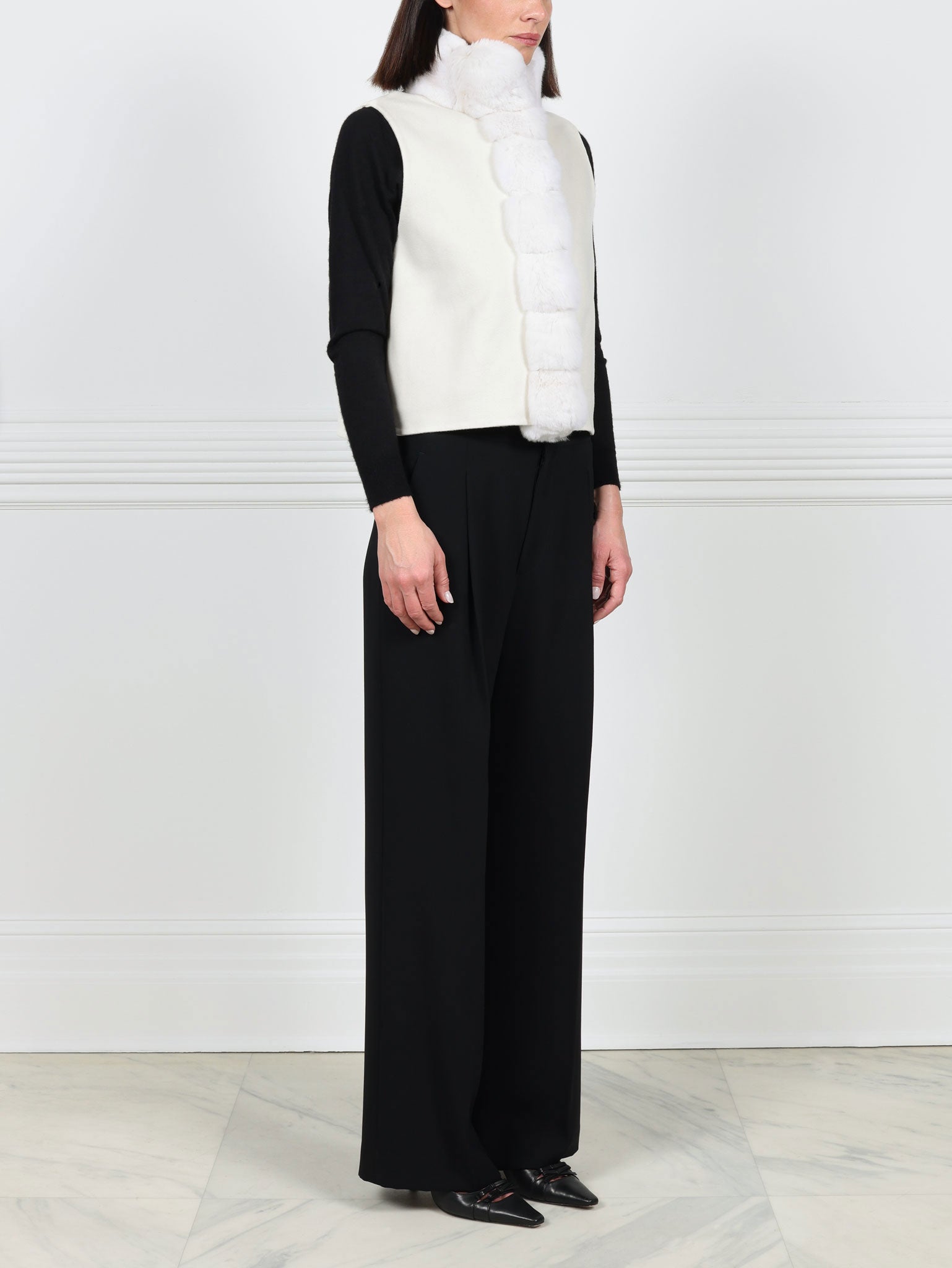 The Izzy White Cashmere Crew Neck Coat
