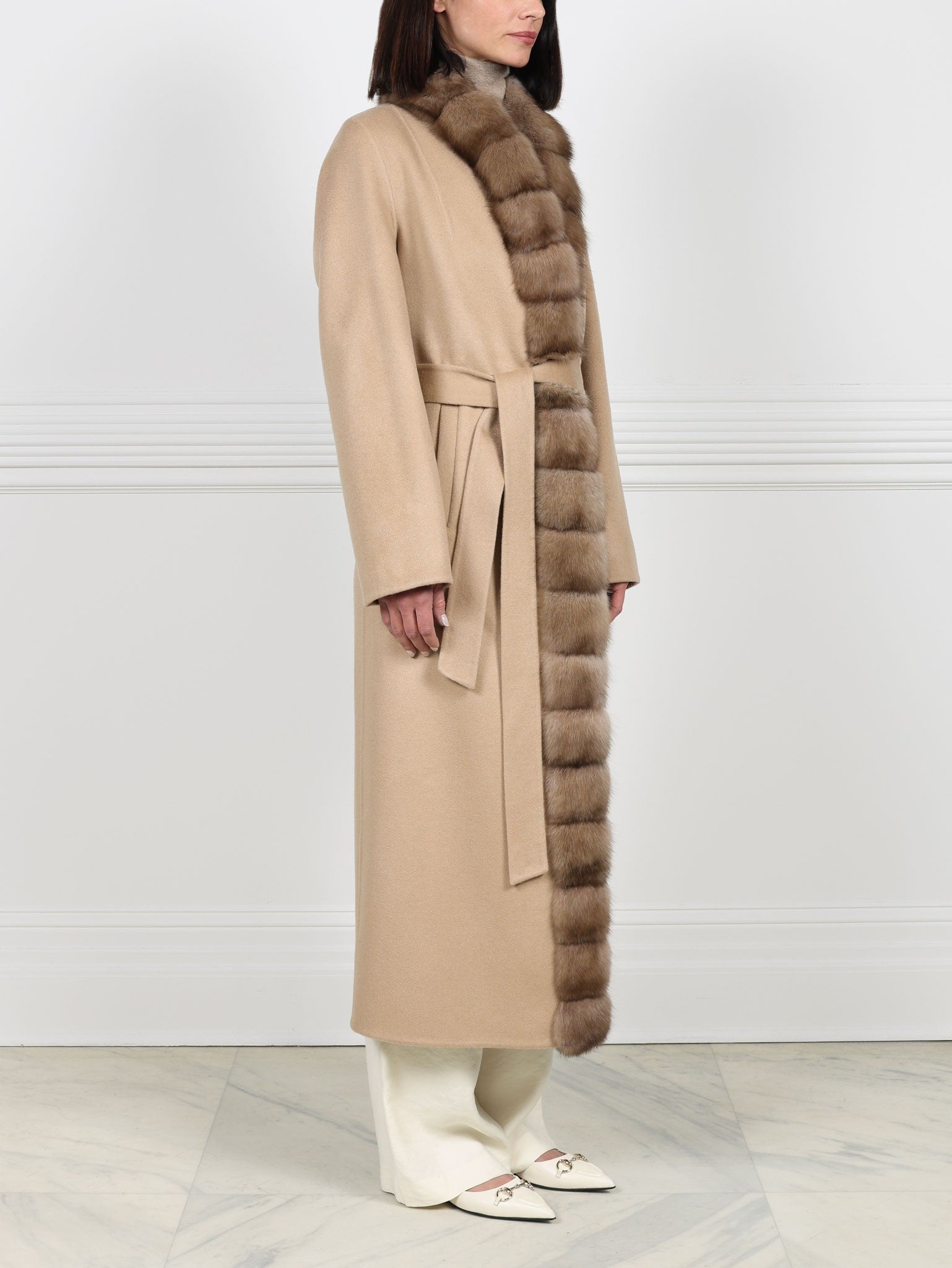 Double Face Cashmere coat with Sable tuxedo