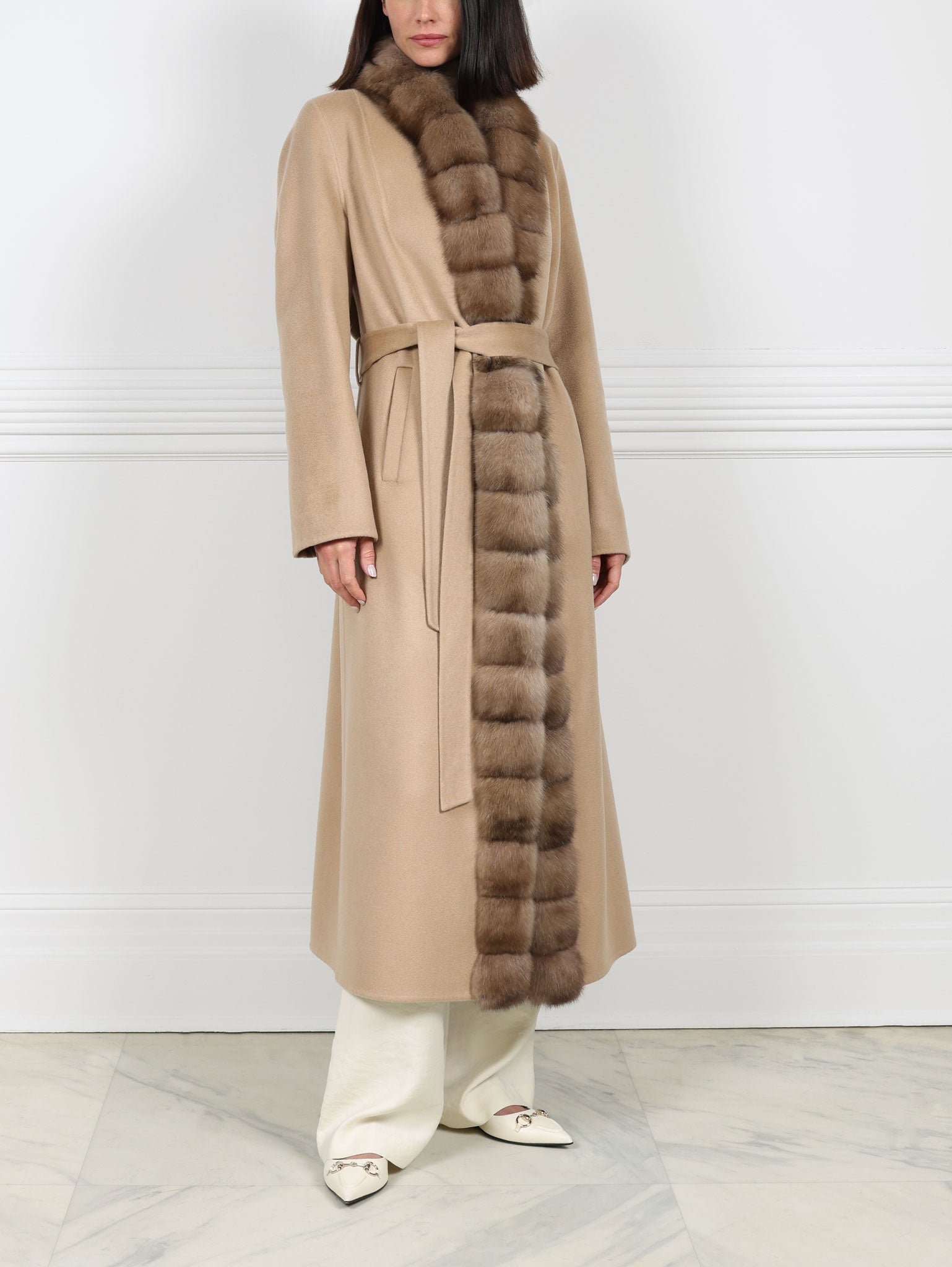 Double Face Cashmere coat with Sable tuxedo