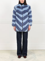 Diagonal 2 tone Fox Fur Coat