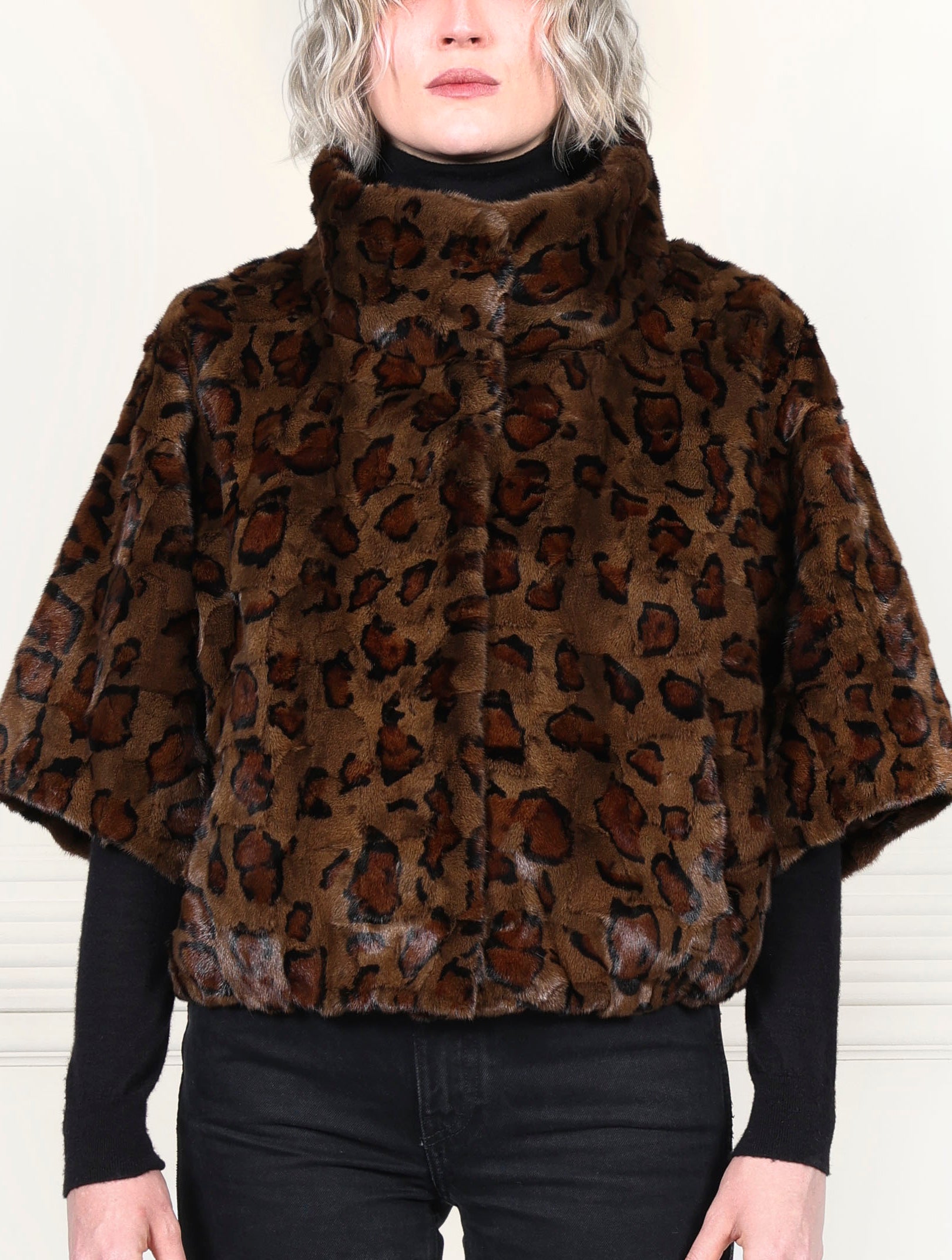 The Errika Upcycled Mink Fur Jacket in Leopard Print