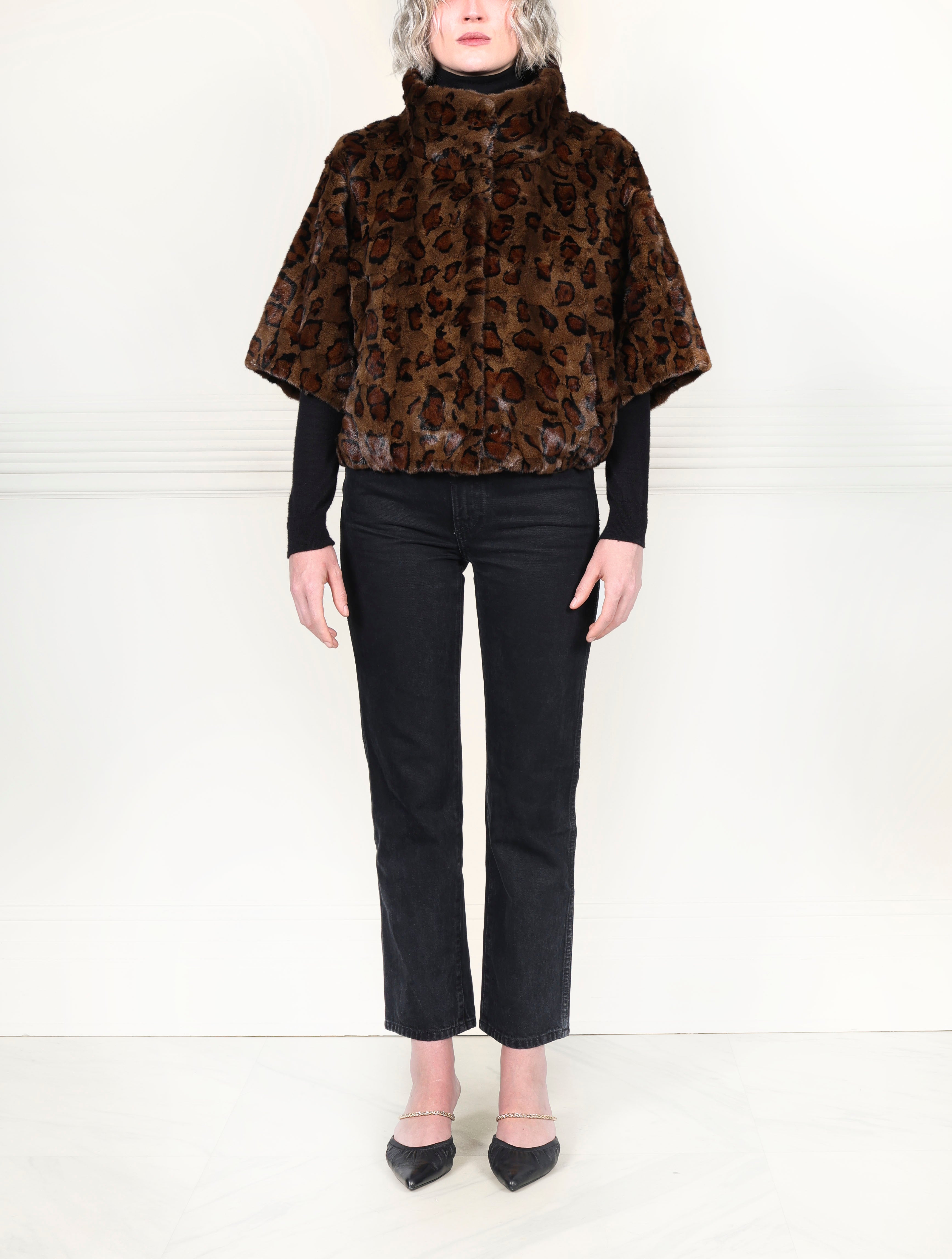 The Errika Upcycled Mink Fur Jacket in Leopard Print