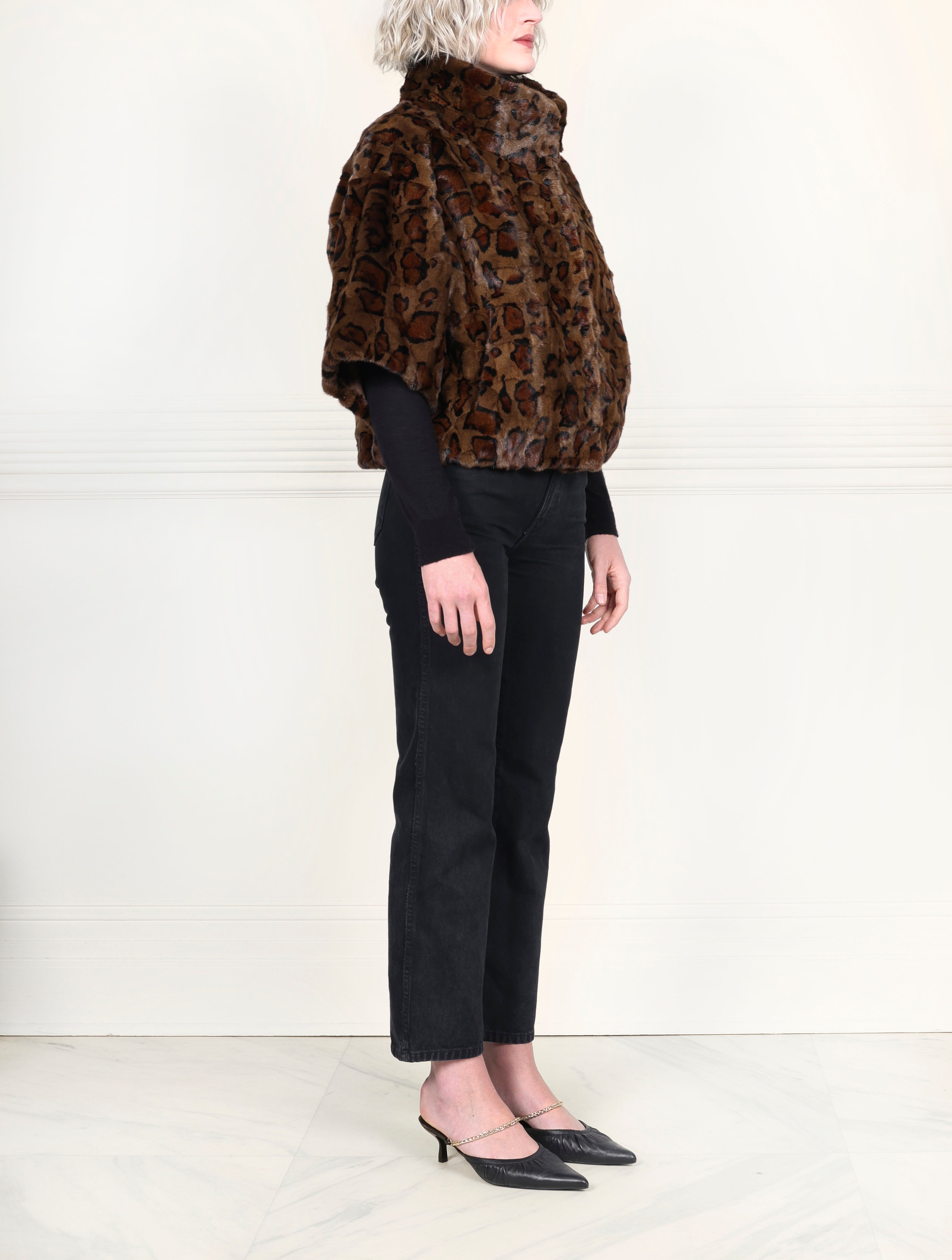 The Errika Upcycled Mink Fur Jacket in Leopard Print