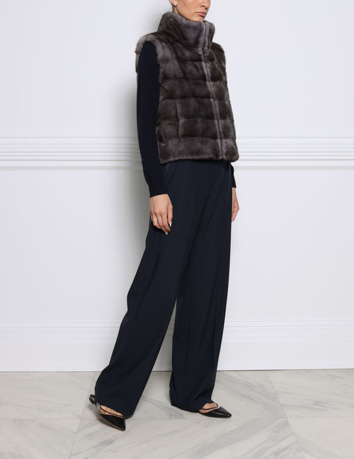 Black Mink Reversible Faux Fur Zip Vest -Fabulous-Furs