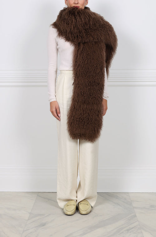 Wide Curly Shearling Long Scarf