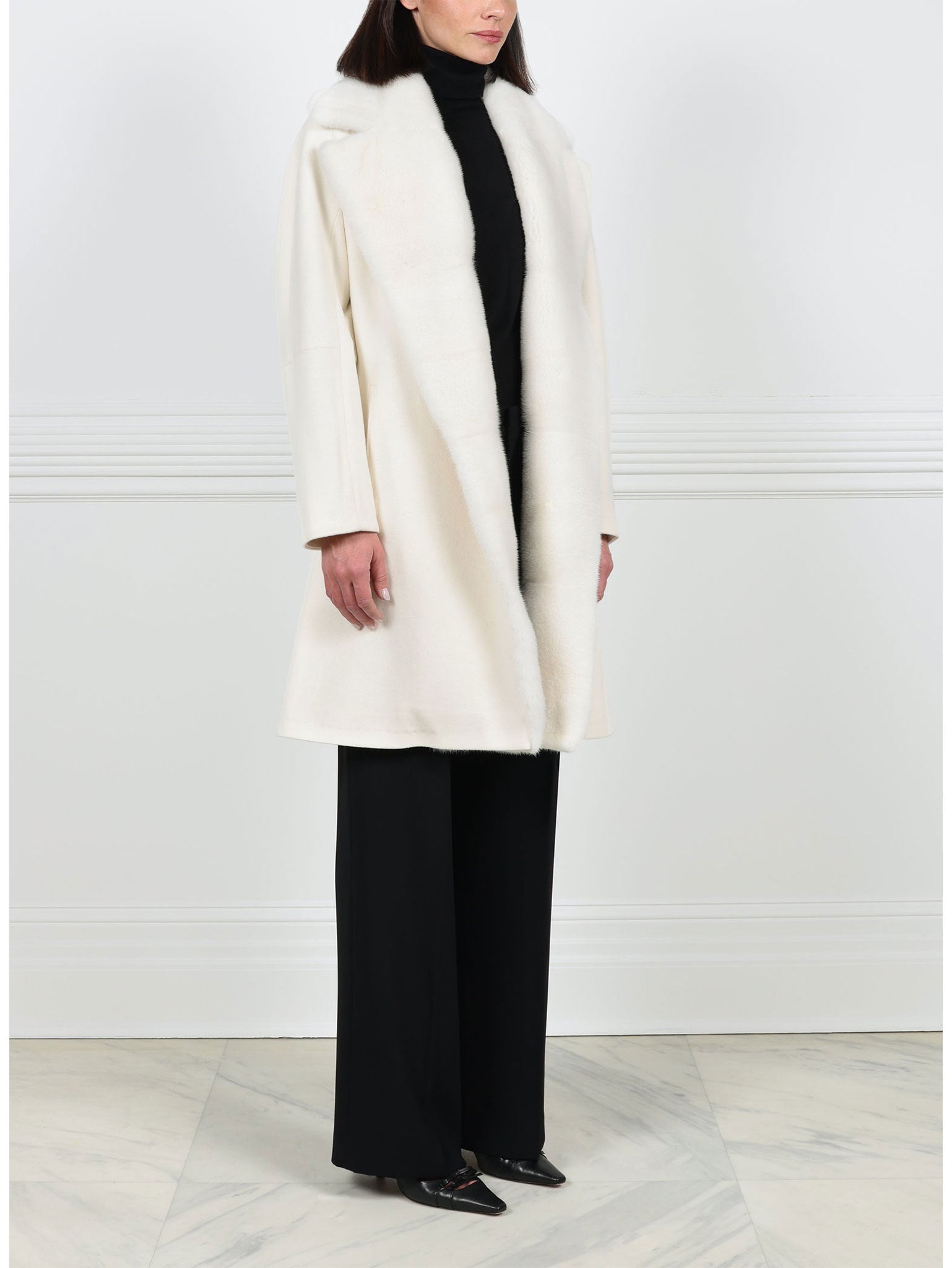 Wool  Clutch Coat with Mink Tuxedo Front