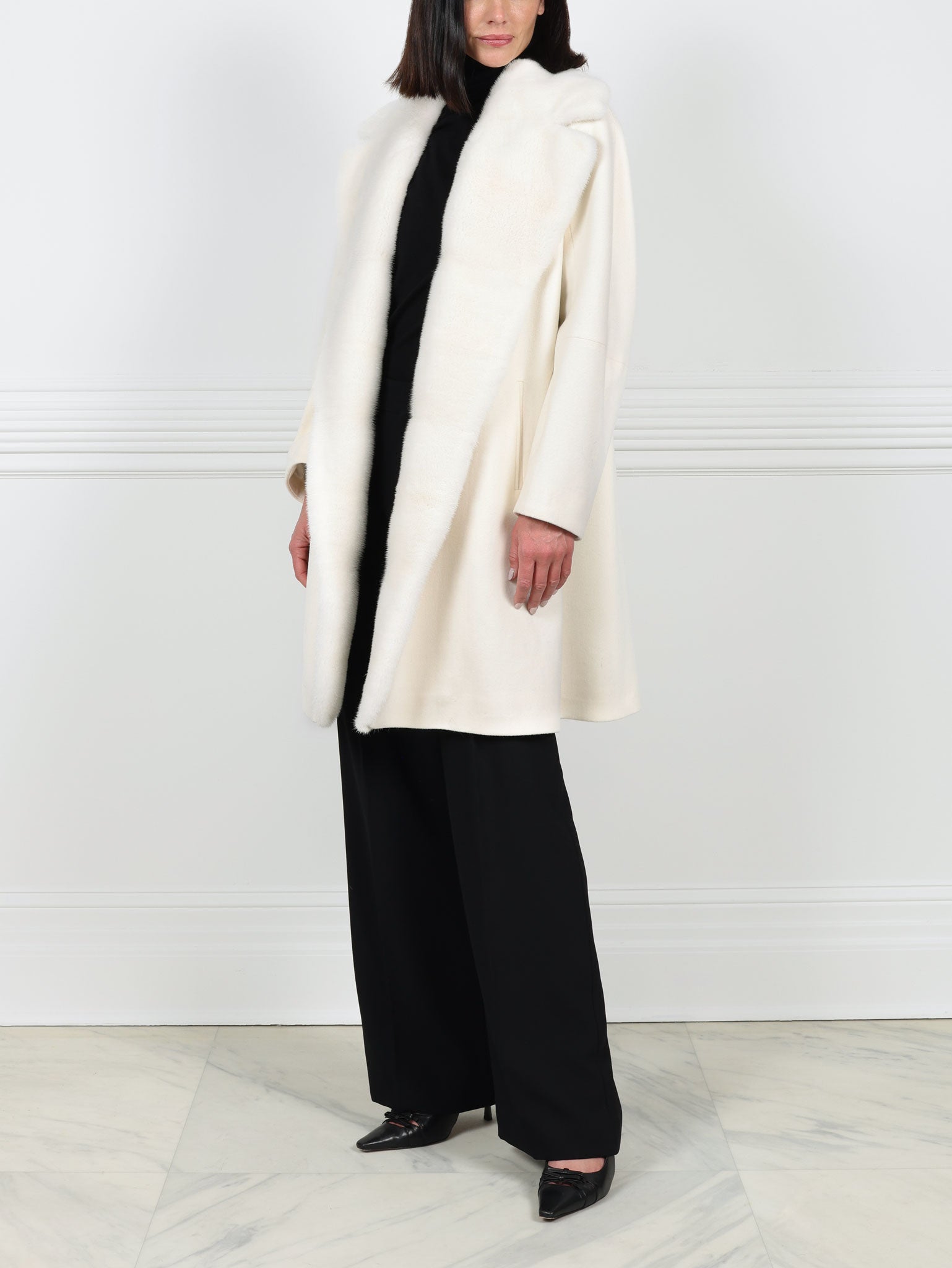 Wool  Clutch Coat with Mink Tuxedo Front