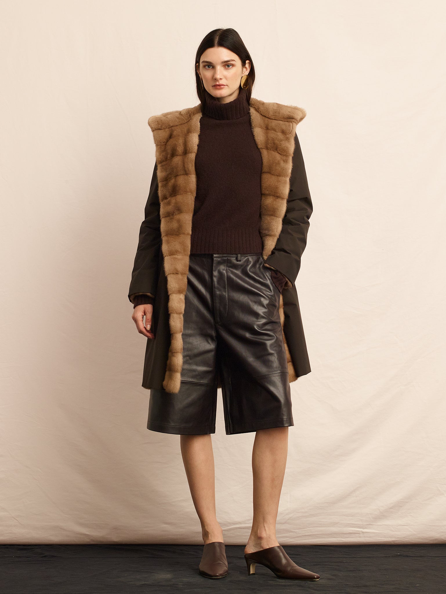 The Delaney Hooded Reversible Mink Fur Coat in Pastel