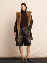 The Delaney Hooded Reversible Mink Fur Coat in Pastel