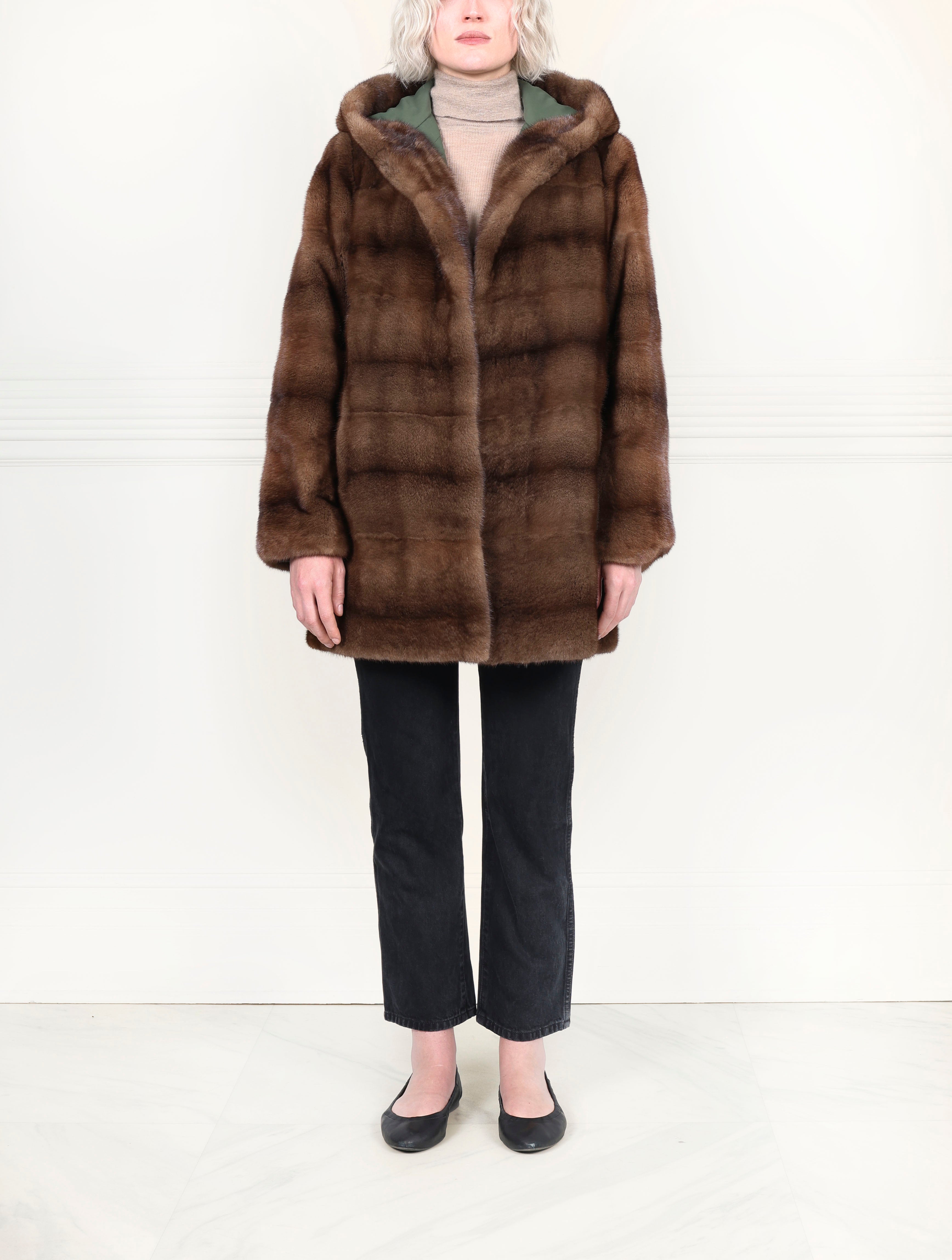 The Sandy Mink Reversible Coat in Green
