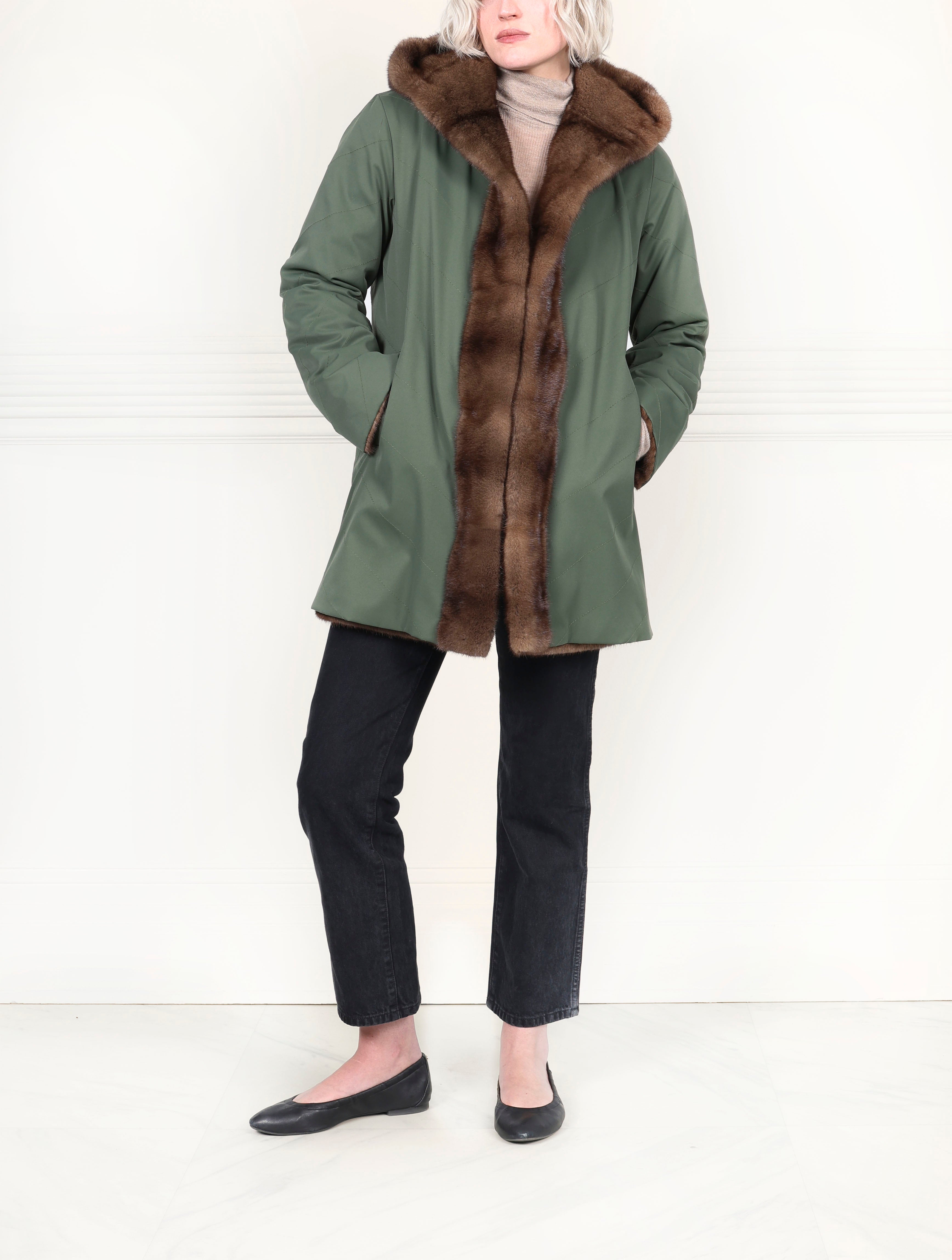The Sandy Mink Reversible Coat in Green