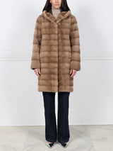 The Delaney Hooded Reversible Mink Fur Coat in Pastel