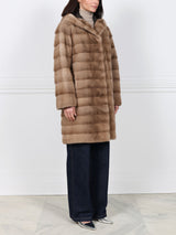 The Delaney Hooded Reversible Mink Fur Coat in Pastel